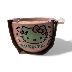 Hello Kitty Pink Ceramic Bowl Halloween Frankenstein design NEW
